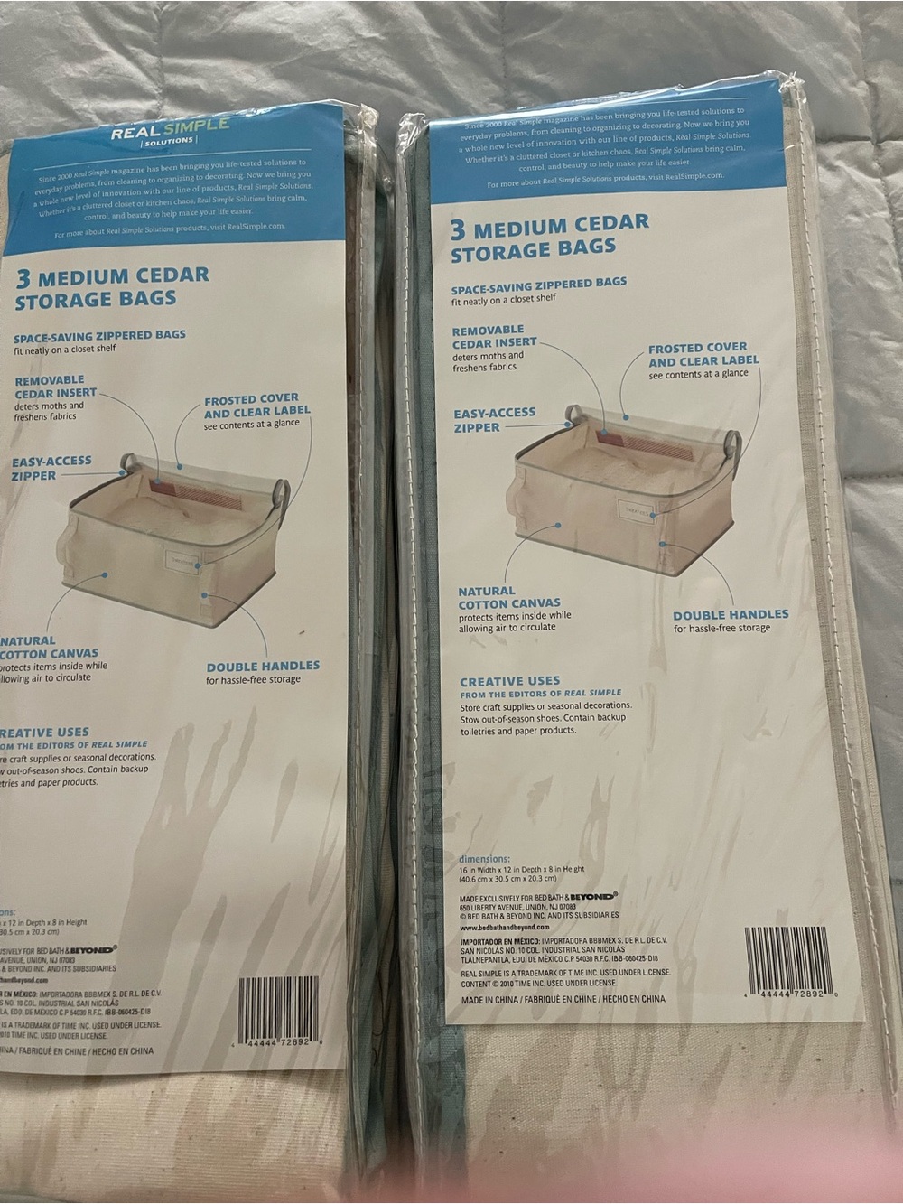 2 Pack Medium Cedar Storage Bags - blue shower curtain new
